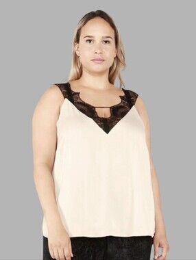 NEW Black Tape Women's Plus Size Lace Trim Satin Cami